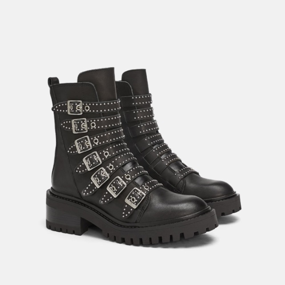 NWT Zara Biker Leather Ankle Boots